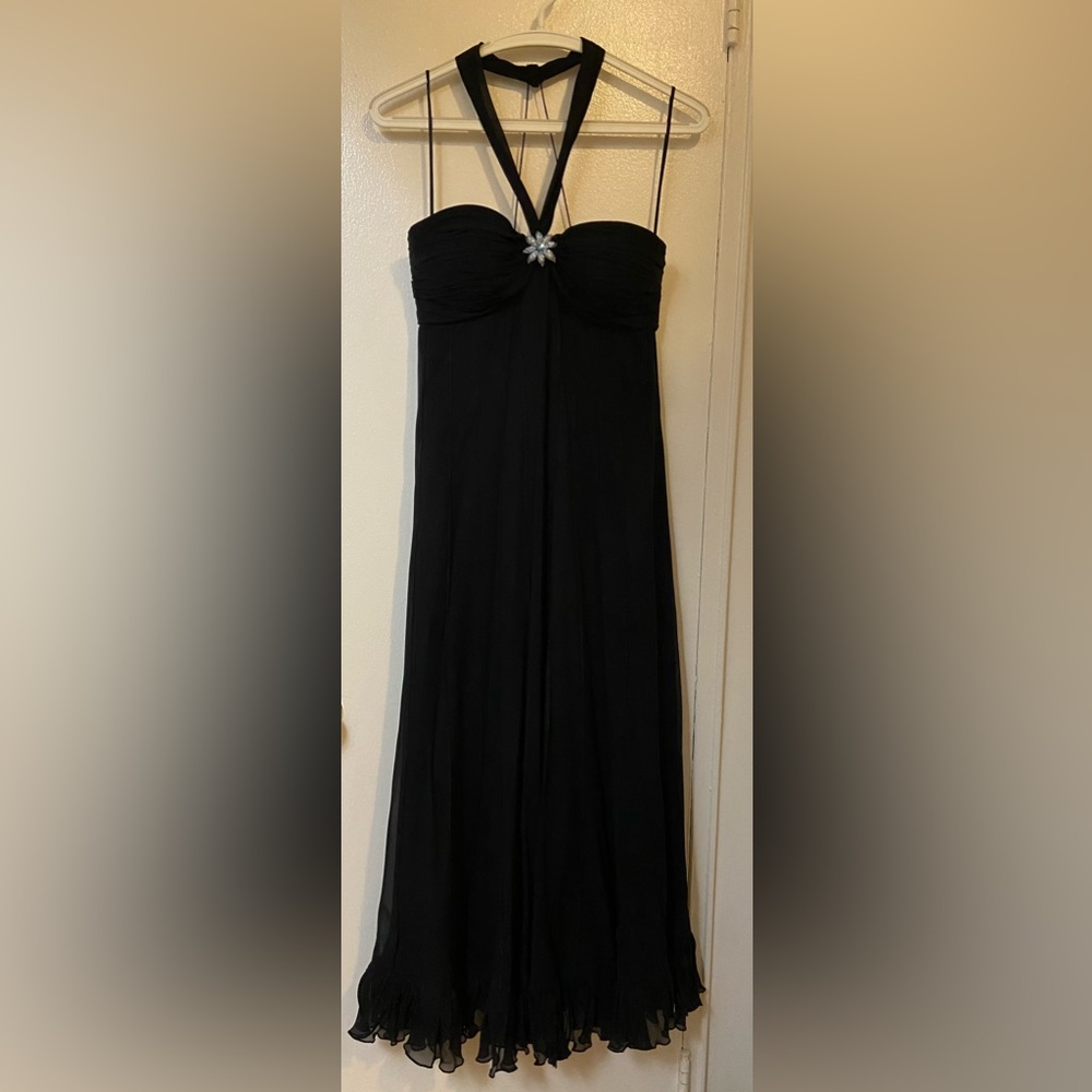 Rickie Freeman Teri Jon Black Silk Evening Dress Size 6